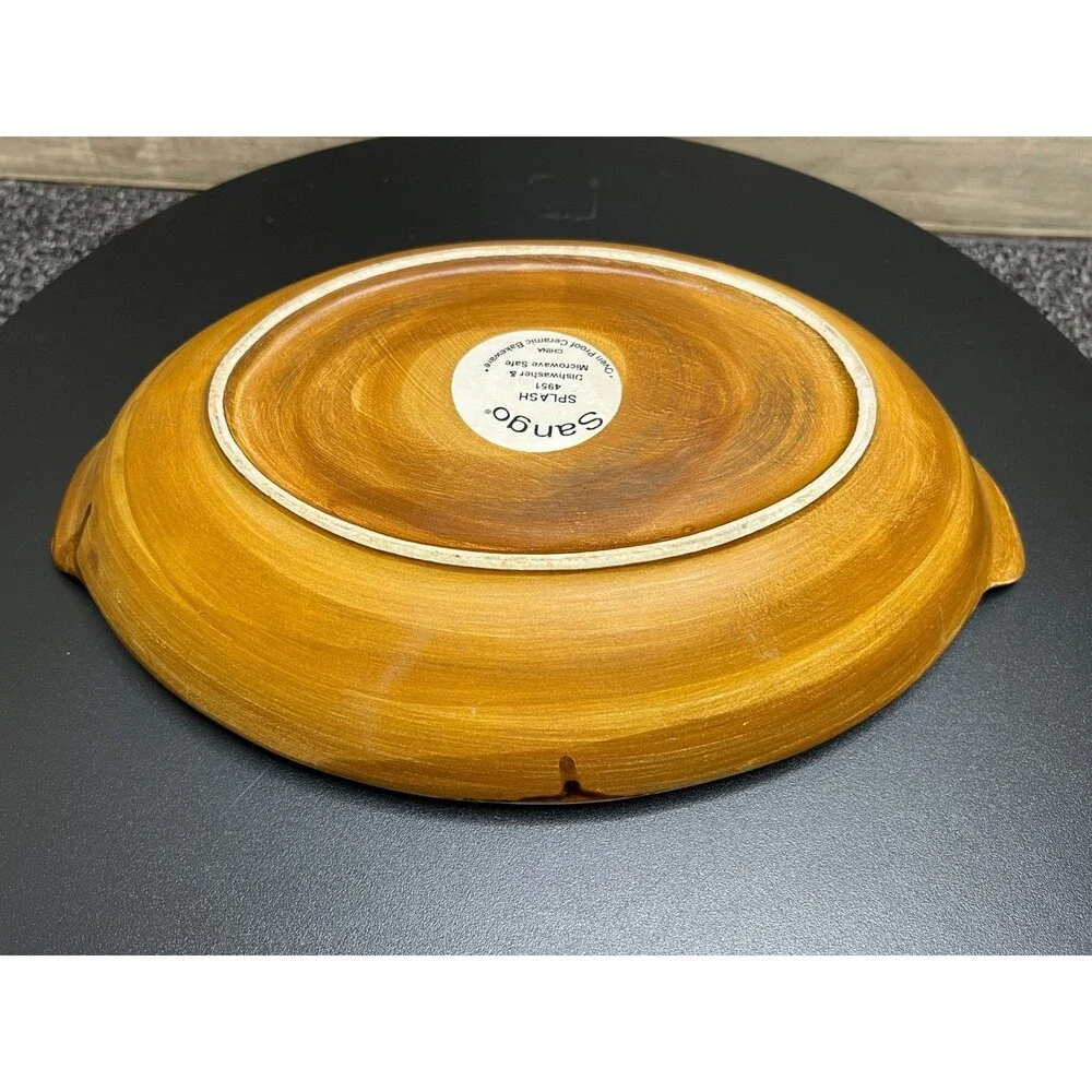 Sango Splash Brown Au Gratin Dish 4951 Drip Glaze Bakeware Microwave Safe